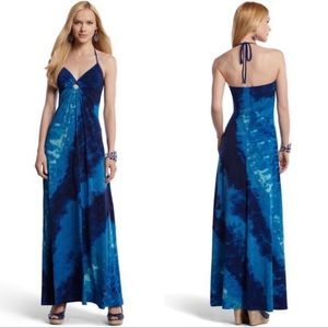 White House Black Market blue tie-dye halter maxi dress XS